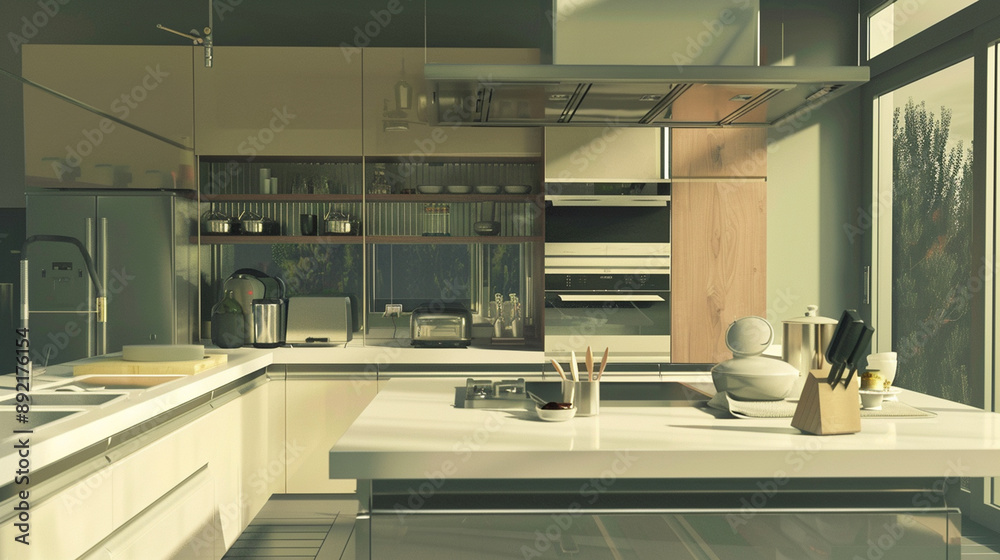 modern kitchen interiors featuring sleek cabinetry, minimalist designs