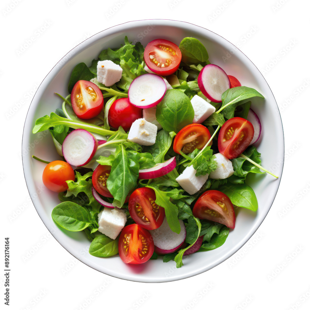 White bowl of salad top view isolated on transparent background White bowl of salad top view isolated on transparent background
