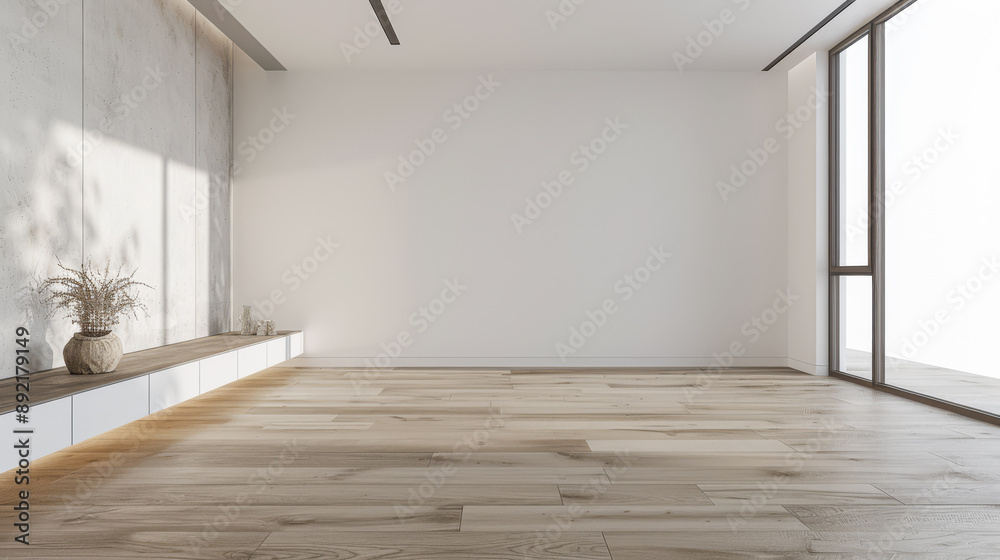 Obraz premium Residential empty room interiors with no furniture, natural lighting and ample copy space. Mockup interiors conceptual image.