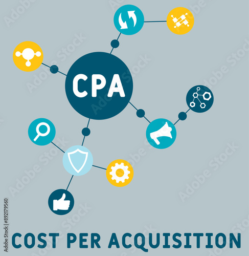 CPA - Cost Per Acquisition acronym. business concept background. vector illustration concept with keywords and icons. lettering illustration with icons for web banner, flyer, landing pag