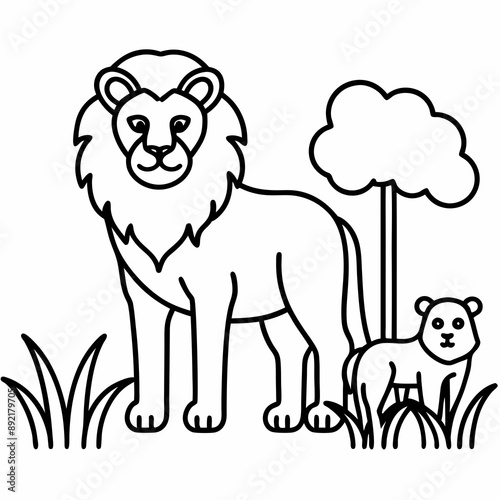 This fun and educational vector illustration coloring book features jungle animals like lions elephants and monkeys perfect for a jungle safari adventure