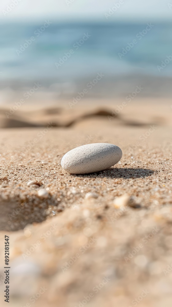 Minimalist close-up of a smooth white pebble balanced on a larger rock, emphasizing natural simplicity and balance Minimalist close-up of a smooth white pebble balanced on a larger rock, emphasizing natural simplicity and balance