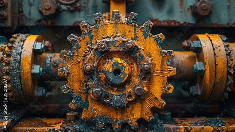Close-up of a rusty gear mechanism with vibrant colors and intricate details, showcasing industrial decay and textured metal surfaces. Close-up of a rusty gear mechanism with vibrant colors and intricate details, showcasing industrial decay and textured metal surfaces.