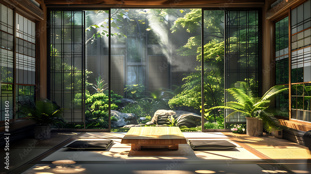 a traditional Japanese room featuring tatami flooring and shoji screens, which are translucent paper doors that slide open a traditional Japanese room featuring tatami flooring and shoji screens, which are translucent paper doors that slide open