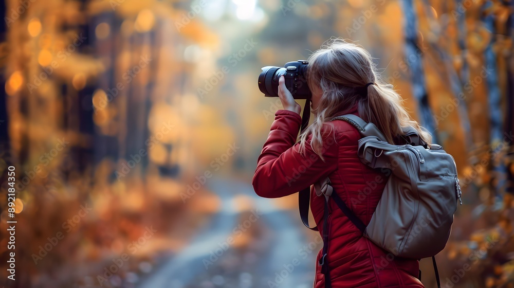 Woman Taking Picture Outdoors. Woman Taking Picture Outdoors.