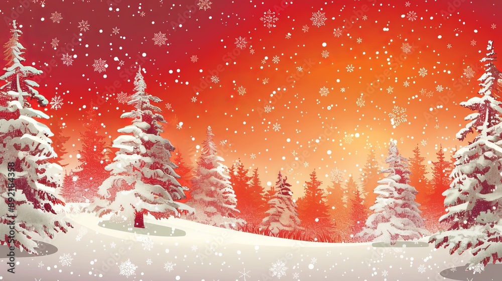 Obraz premium Snowy Forest at Sunset
