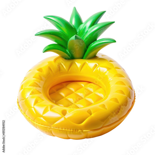 Pineapple Shaped Pool Float. A bright yellow inflatable float perfect for pool or beach fun. Isolated on transparent background, png. photo