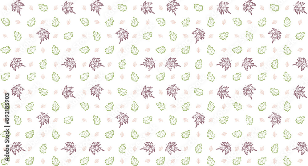 Seamless pattern of autumn leaves. Tree leaves pattern. Maple, oak and birch leaves in outline. Pattern on isolated white background Seamless pattern of autumn leaves. Tree leaves pattern. Maple, oak and birch leaves in outline. Pattern on isolated white background
