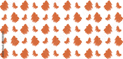 Seamless pattern of oak leaves. Pattern of autumn oak leaves with partial shade on a white isolated background