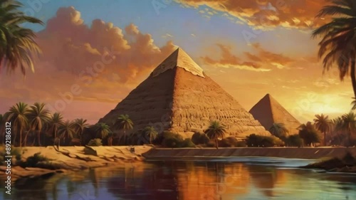 Ancient Egyptian Pyramids in Desert Landscape 