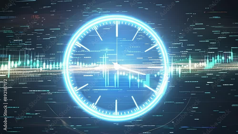 A holographic clock ticking away as data streams through its hands showcasing the constant and timely nature of financial transactions. A holographic clock ticking away as data streams through its hands showcasing the constant and timely nature of financial transactions.