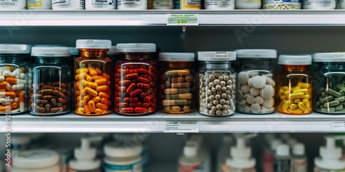 Wallpaper Mural medication bottles and pills on pharmacy shelf healthcare still life Torontodigital.ca