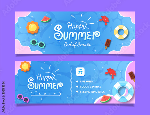 Horizontal party banner template for summer end of season