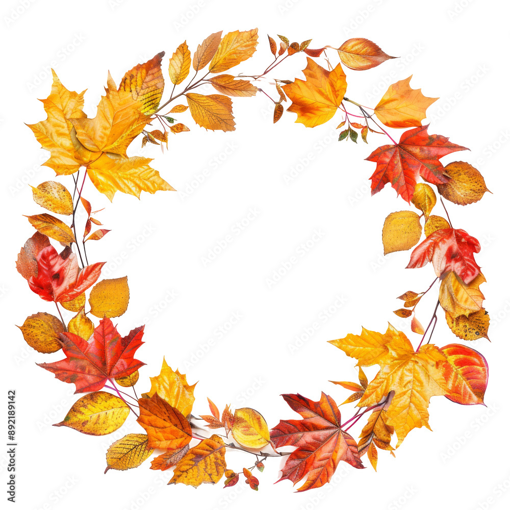 Round autumnal leaves frame isolated on white or transparent background Round autumnal leaves frame isolated on white or transparent background