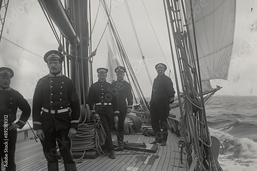 Four Sailors On Deck of Ship