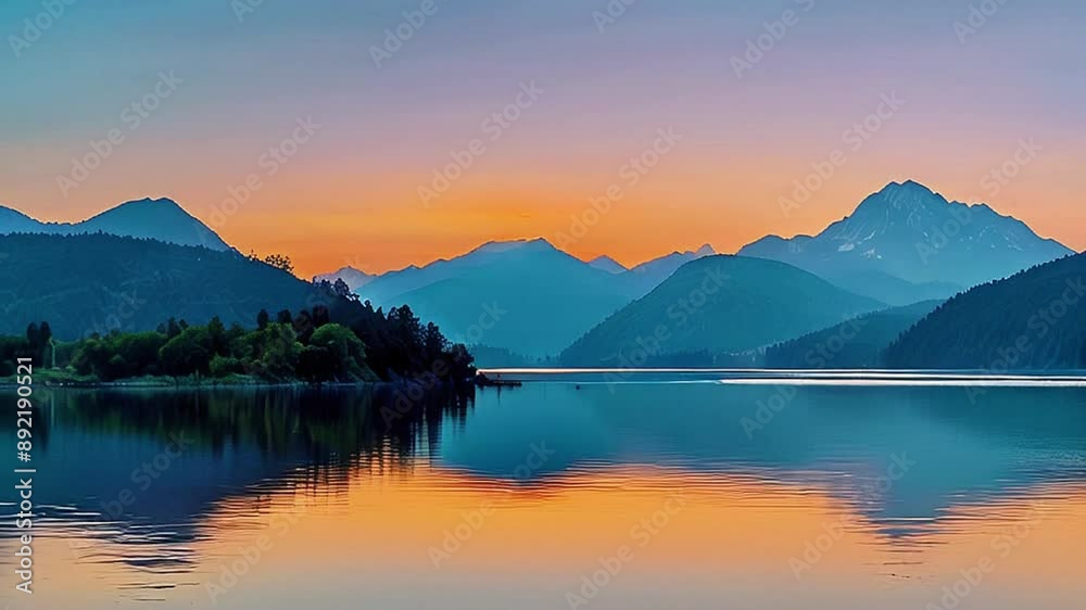 sunset over mountains and lakes.Seamless 4k time lapse virtual video animation background sunset over mountains and lakes.Seamless 4k time lapse virtual video animation background