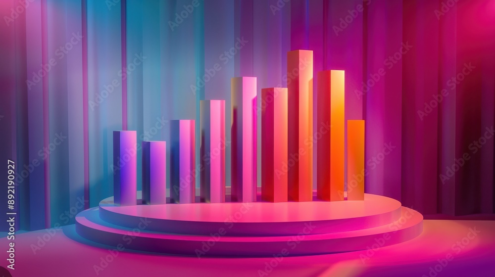 Fototapeta premium Vibrant bar chart, gradient backdrop, 3D look, realistic style, studio lighting