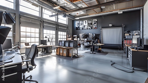 Modern photo studio with professional equipment. 