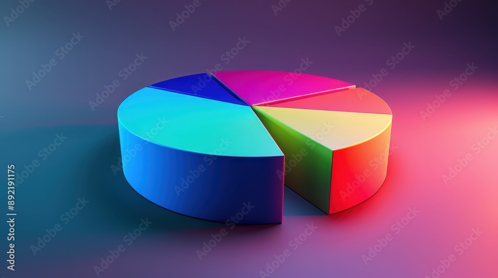 Obraz premium Studio lighting on pie chart segments, bright colors, soft shadows, realistic