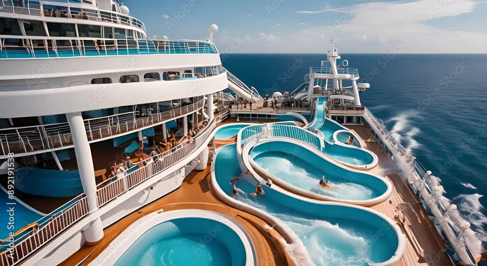 Water slides on a cruise ship at sea.
