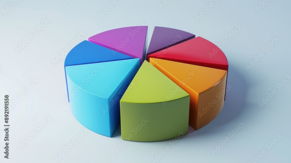 Obraz premium Pie chart with bright segments, soft shadows, realistic, studio lighting