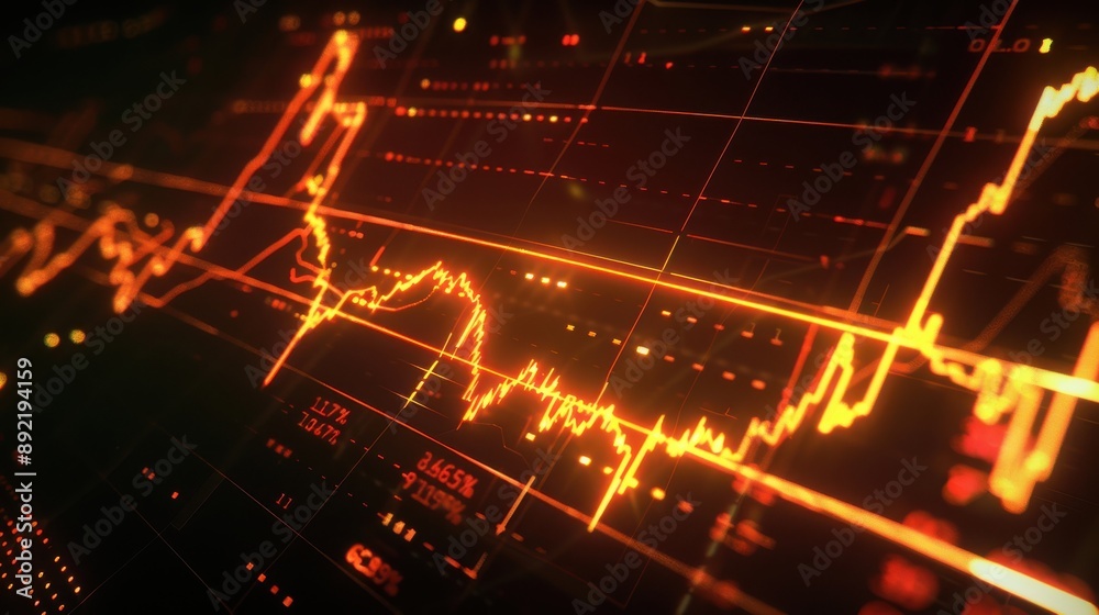Fototapeta premium Realistic animated line chart, dynamic effects, sleek design, studio lighting