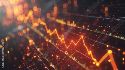 Realistic animated line chart, dynamic effects, sleek design, studio lighting