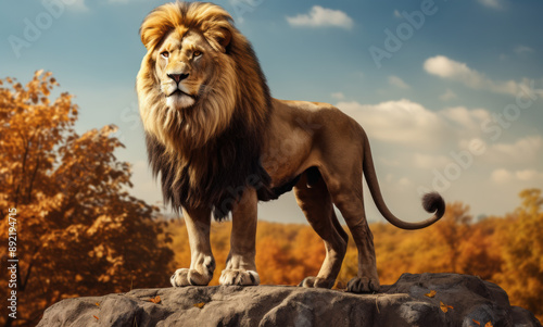 Majestic Lion Standing on the Rocks