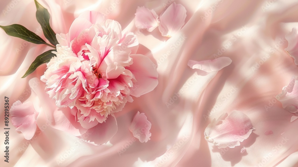 Fototapeta premium Peony flower on cream mask mockup