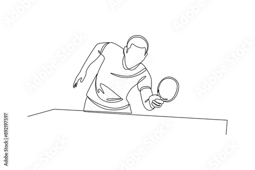 continues line art sports people playing ping pong ball illustrator line art