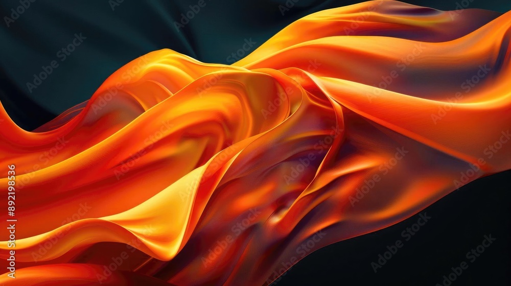 Obraz premium 3D abstract design with vibrant orange curved waves, creating a dynamic and flowing pattern against a contrasting dark background