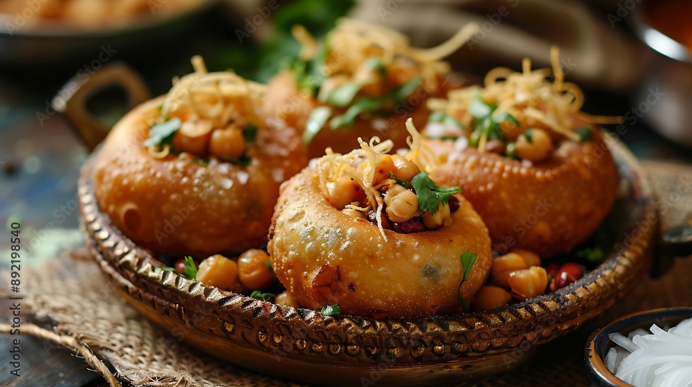Pani puri stuffed with shredded potatoes and beans Pani puri stuffed with shredded potatoes and beans