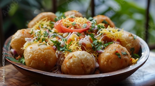 Panipuri Chaat fast food in minute detail masala chaat photo