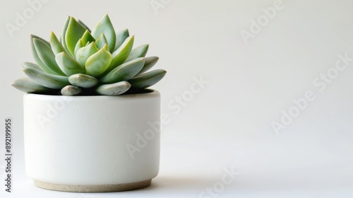 Small succulent plant in a white pot on a white background