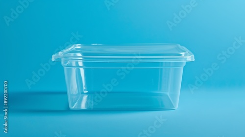 plastic container with lid for products on blue background