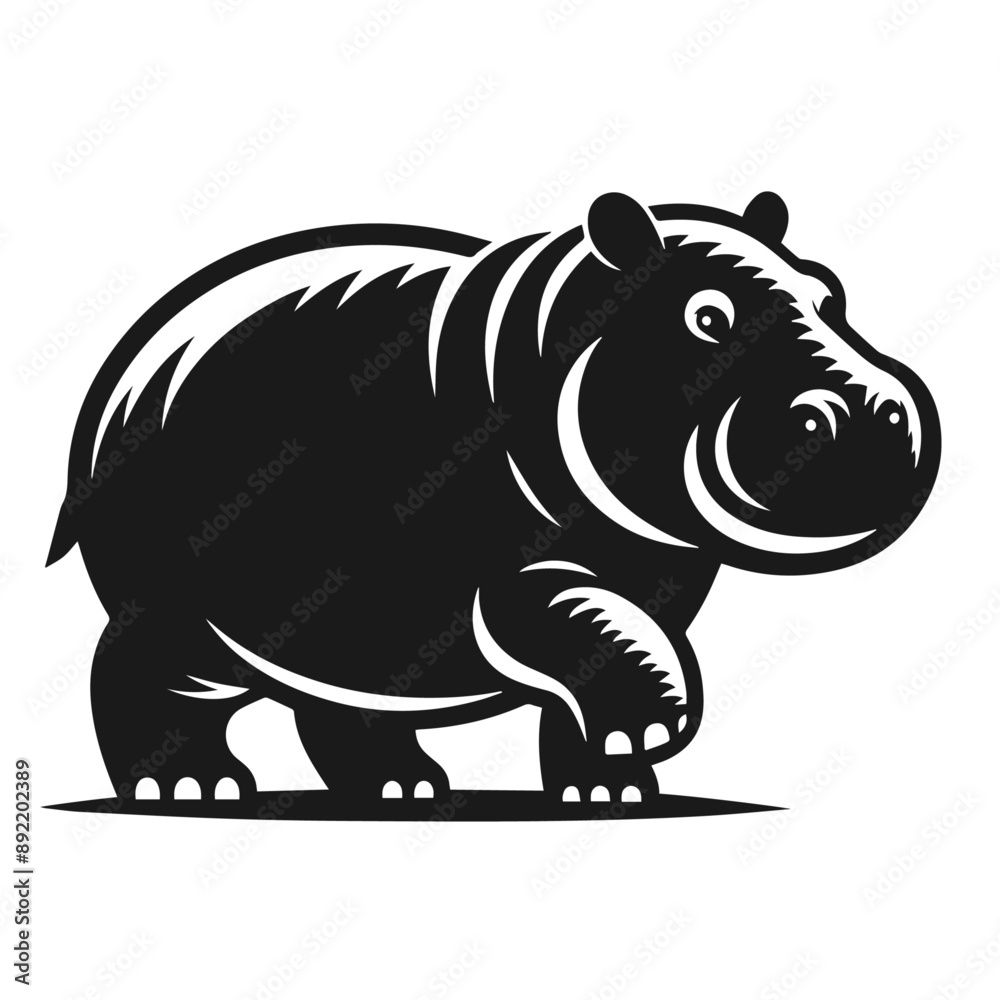 Clean Black and white Vector silhouette of a Hippo on white background Clean Black and white Vector silhouette of a Hippo on white background