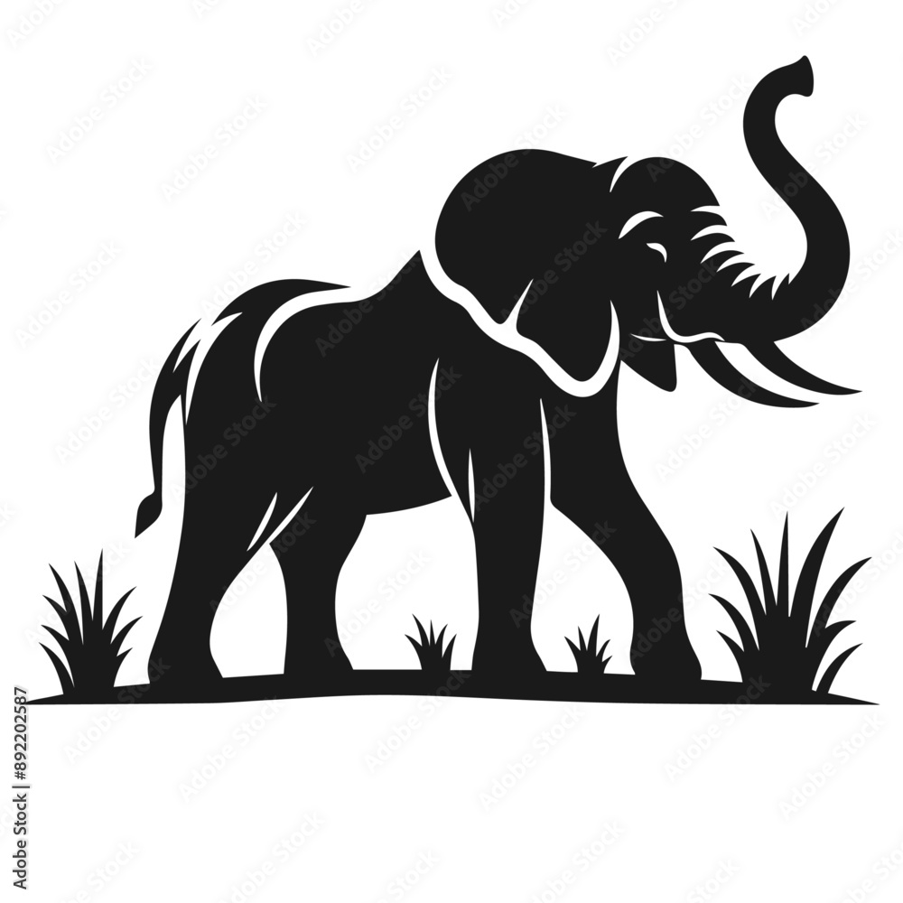 Clean Black and white Vector silhouette of a Elephant on white background Clean Black and white Vector silhouette of a Elephant on white background