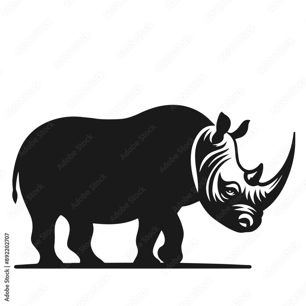 Clean Black and white Vector silhouette of a Rhino on white background Clean Black and white Vector silhouette of a Rhino on white background