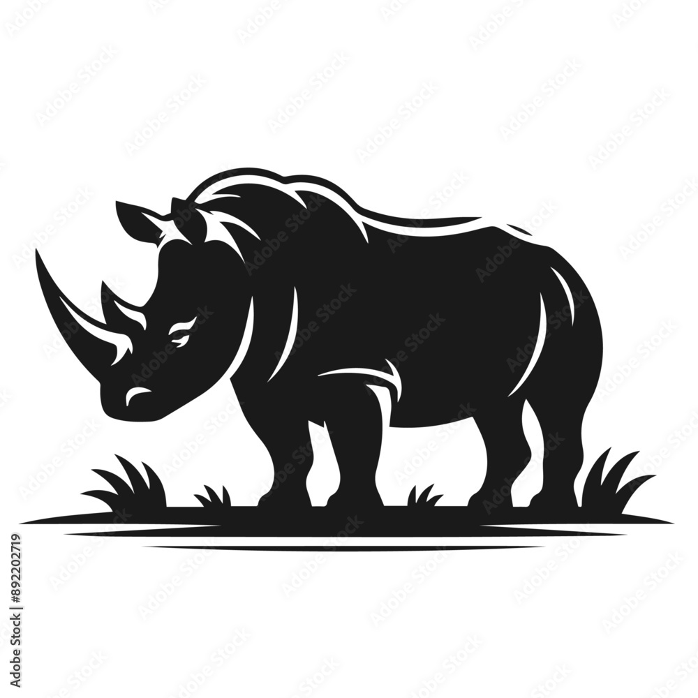 Clean Black and white Vector silhouette of a Rhino on white background Clean Black and white Vector silhouette of a Rhino on white background