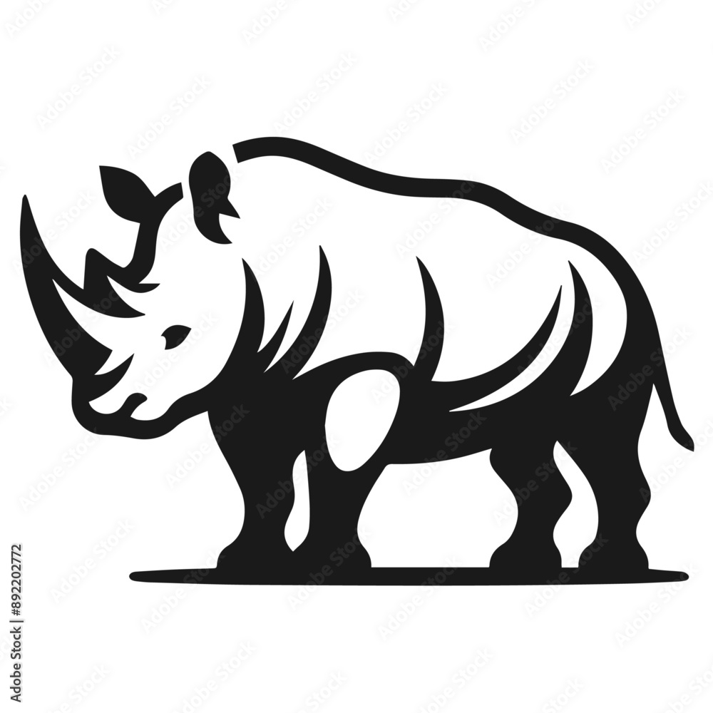 Fototapeta premium Clean Black and white Vector silhouette of a Rhino on white background