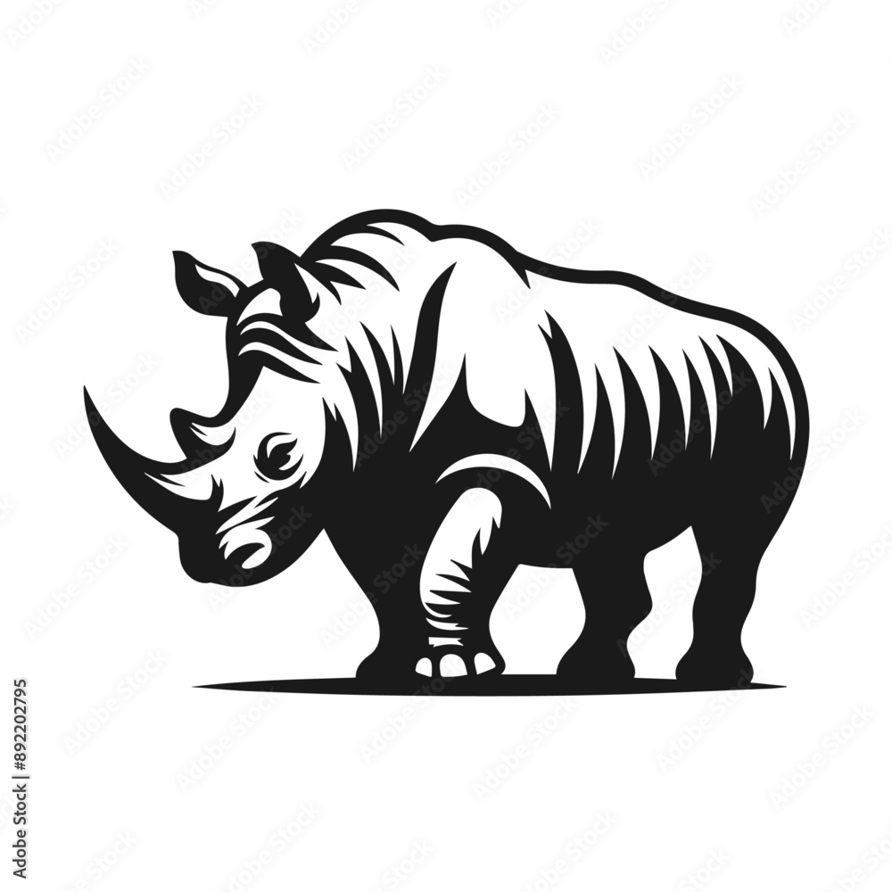 Clean Black and white Vector silhouette of a Rhino on white background Clean Black and white Vector silhouette of a Rhino on white background
