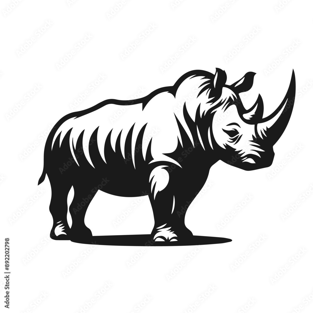 Clean Black and white Vector silhouette of a Rhino on white background Clean Black and white Vector silhouette of a Rhino on white background
