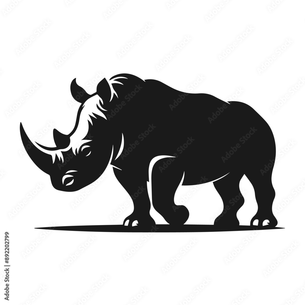 Clean Black and white Vector silhouette of a Rhino on white background Clean Black and white Vector silhouette of a Rhino on white background