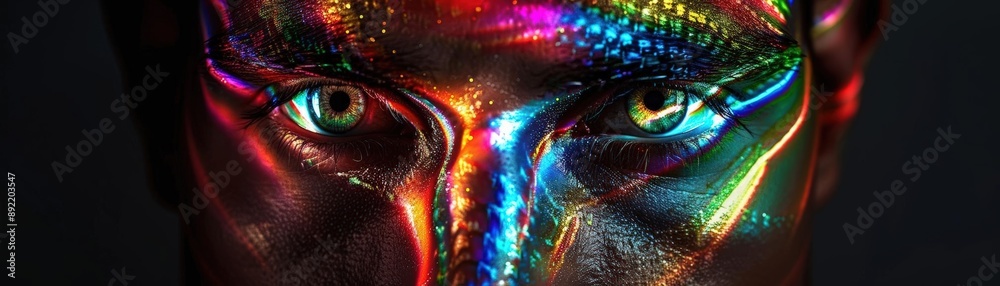 A Close-up Shot of a Layered faces with colorful and dynamic overlays A Close-up Shot of a Layered faces with colorful and dynamic overlays