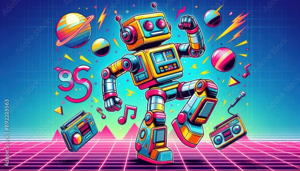 dancing robot in the blue background