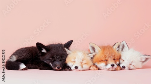 A group of small dogs laying next to each other