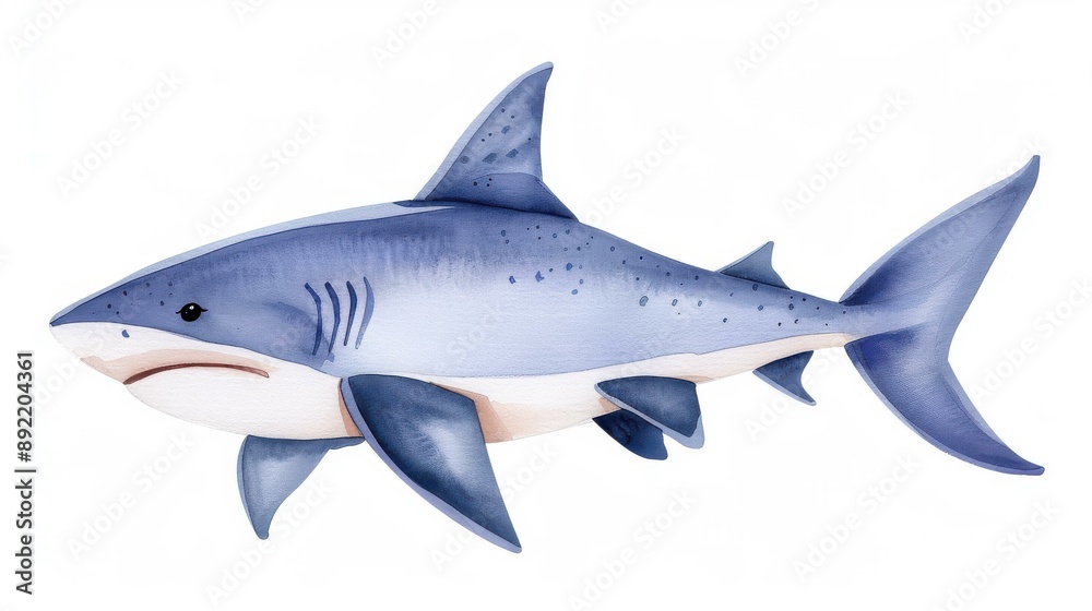 Obraz premium Detailed watercolor painting of a shark on white backdrop.