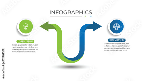 Business presentation arrows style and turning point important. Infographic 2 steps. Vector illustration.