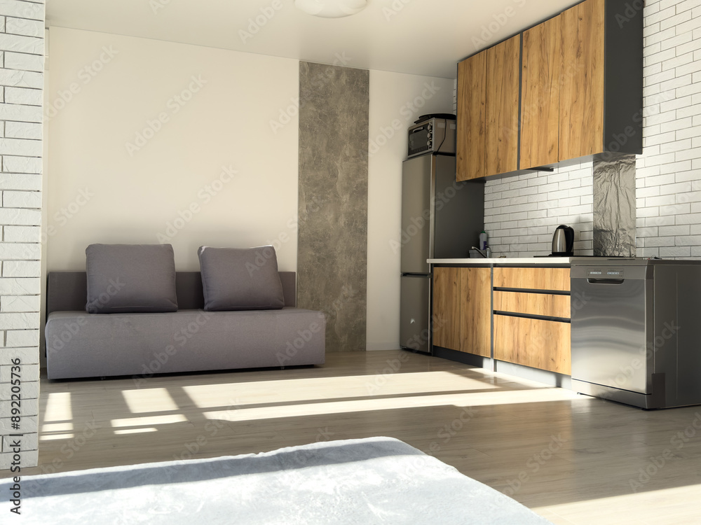 Fototapeta premium kitchen combined with a living room in white tones