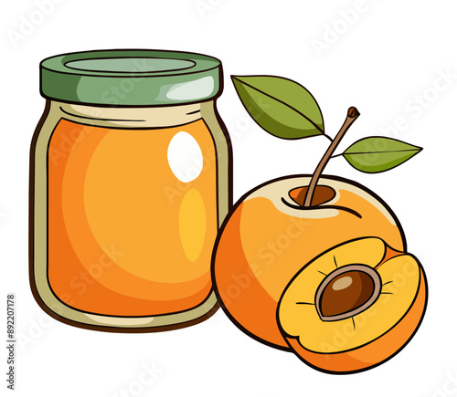 Glass jar with homemade apricot jam. Cartoon style vector illustration.